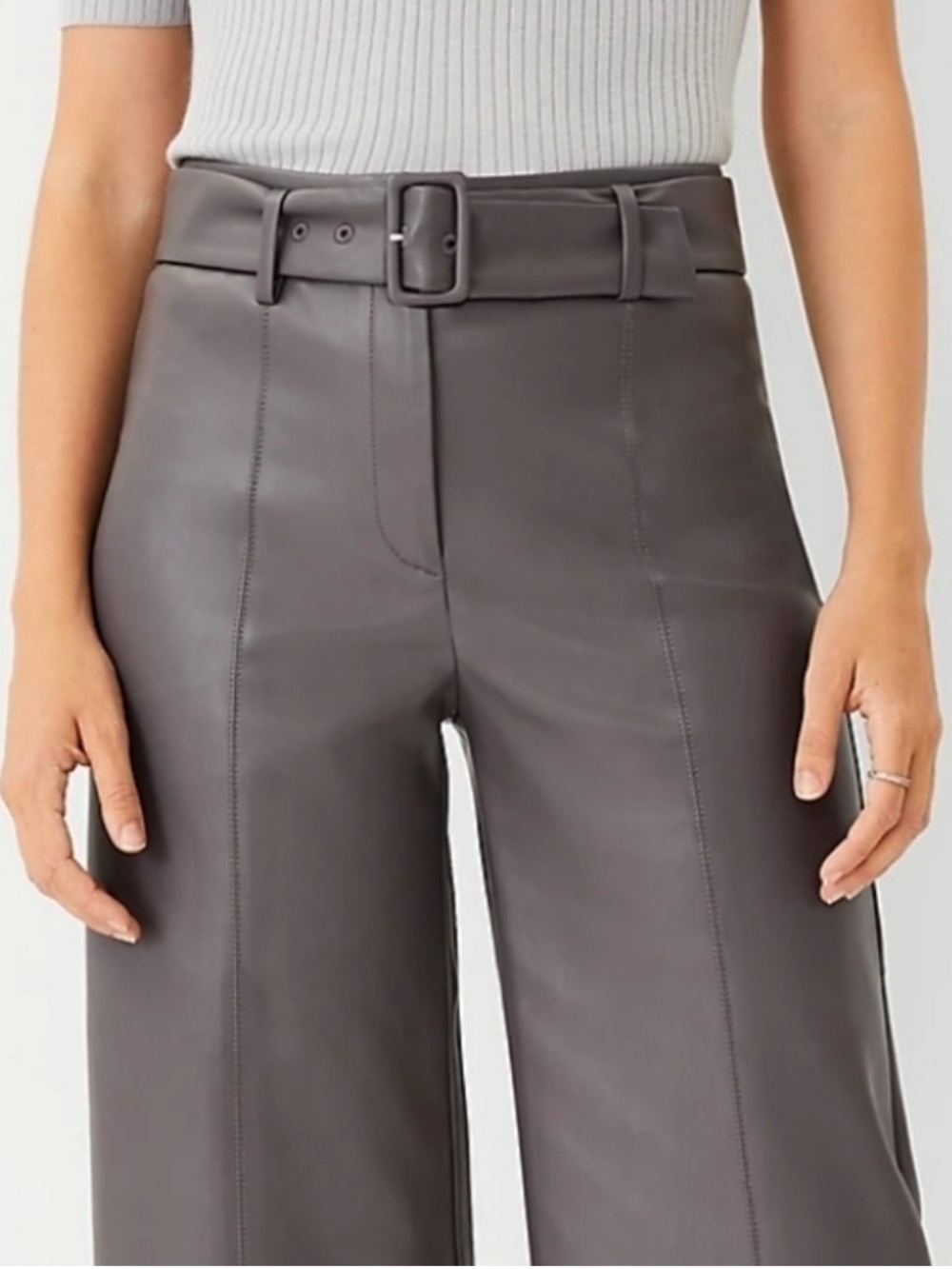 Ann Taylor Wide-Leg High-Rise Faux Leather Pants in Charcoal